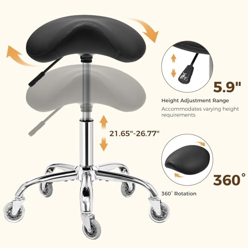 Ergonomic Saddle Stool with Wheels, Height Adjustable 55-68cm