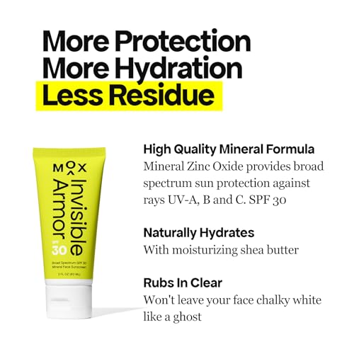 Mox Invisible Armor SPF 30 Sunscreen (2.0 oz) - Daily Mineral Zinc Oxide Sunscreen - Broad Spectrum Sun Protection - Goes On Easy - Rubs in Clear - With Moisturizing Shea Butter and Aloe Vera