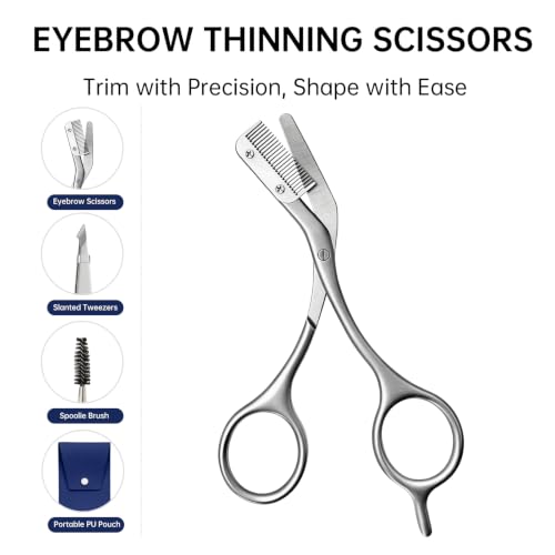 Eyebrow Trimming Scissors with Comb - Professional Grooming Kit, Stainless Steel