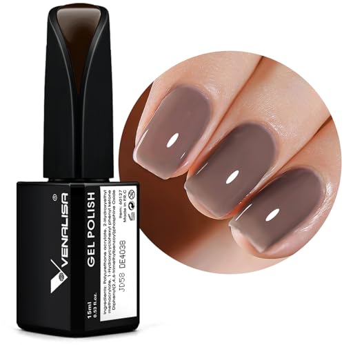 VENALISA 15ml Jelly Black Brown Gel Nail Polish, Neutral Jelly Black Gel Polish Sheer Brown Translucent Color Soak Off UV LED Nail Gel Polish Nail Art Starter Manicure Salon DIY at Home, 0.53 OZ