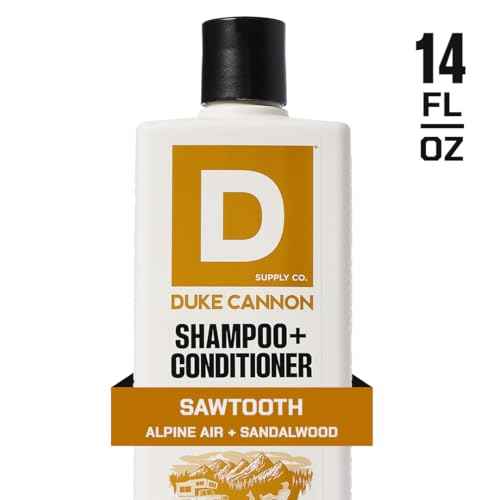 Duke Cannon Supply Co. 2-in-1 Hair Wash - Masculine Scent - Gentle Cleansing Hair Wash For Men - Stimulating Hair Shampoo & Conditioner - Strengthens Hair - Sawtooth Shampoo/Conditoner (14 oz)