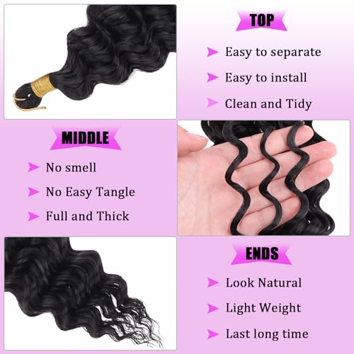 ZRQ Deep Wave Crochet Hair 18 Inch 3 Packs Natural Black