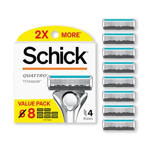 Schick Quattro Titanium Razor Blade Refills 8 Count - Compatible with Quattro Razors