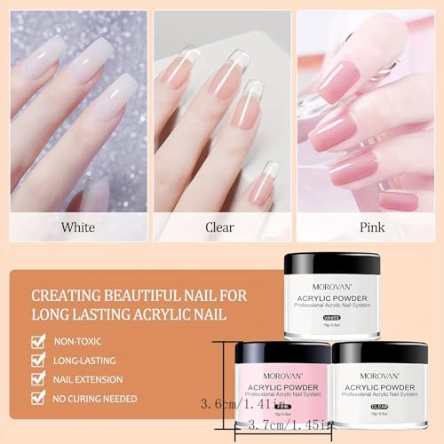 Morovan Monomer Acrylic Nail Liquid with Powder Kit Glitter Acrylic Powders Set for Nail Art Decoration Extension DIY at Home