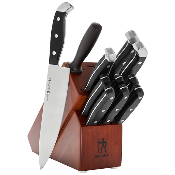 HENCKELS Premium Quality 12-Piece Knife Set with Block and Knife Sharpener, Razor-Sharp, German Engineered Knife Informed by over 100 Years of Masterful Knife Making, Dark Brown