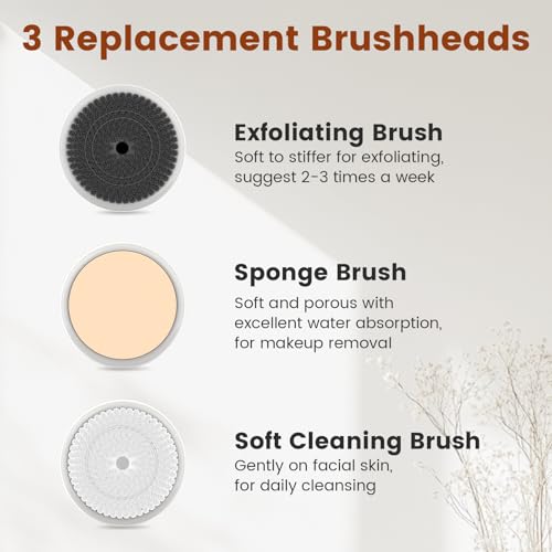 Facial Cleansing Brush, Electric Face Scrubber with 2 Rotational Directions, 3 in 1 Facial Brushes for Cleaning and Exfoliating, 3 Speeds Adjustable, Waterproof Face Wash Brush for Men Women
