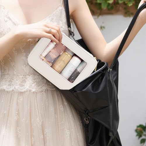 Clear Makeup Bag, Travel Cosmetic Organizer Case Waterproof Skincare Toiletry Bag with Zipper Portable Make Up Pouch Compact Car Organizer Bag for Essentials (Large White)