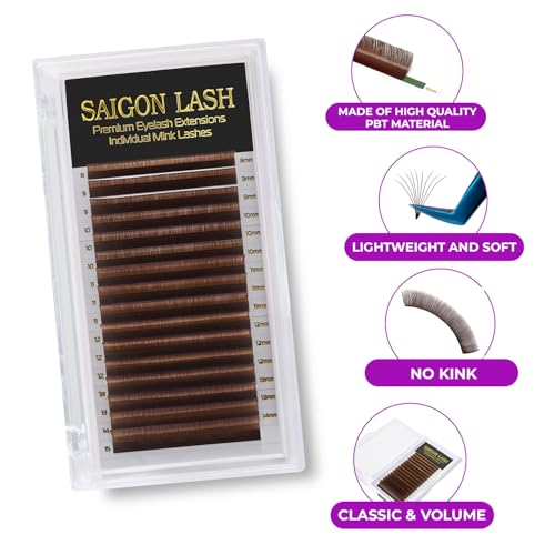 Eyelash Extensions, Mink Lash, Volume & Classic Lashes for Professionals, J/B/C/CC/D/L/M Curl, 4-15mm Length, Soft Korean PBT Fiber, 16 Rows Lash Tray (Dark brown-C-0.05-8-15mm)