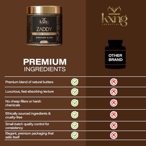 KXNG Cosmetics Organic Shea Body Butter Cream ? 4oz | Mens Body Butter for Black Men & Women with Shea, Cocoa, Mango & Coconut Oil | Moisturizing Cream for Hands, Feet & Skin ? Zaddy