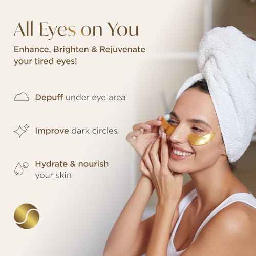 PLANTIFIQUE Gold Eye Patches for Puffy Eyes and Dark Circles 5 Pairs Under Eye Masks for Dark Circles and Puffiness Eye Gels with Collagen & Caffeine Eye Patches Gold Eye Mask Skincare