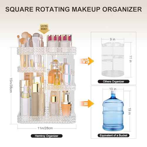 Rotating Makeup Organizer with Makeup Brush Holder, Large Capacity Perfume Organizer for Vanity Countertop, Acrylic Skincare Organizers Spinning Holder Storage Rack (Clear)