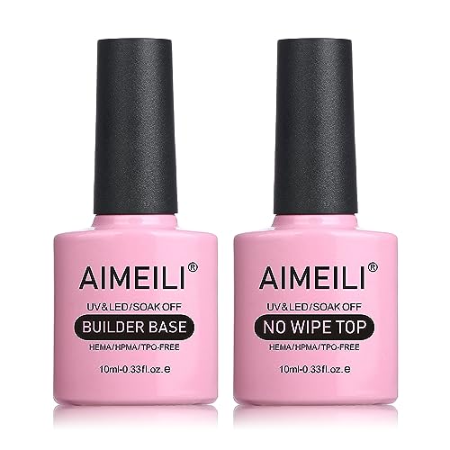 AIMEILI Reflective Glitter Gel Nail Polish, Builder Base and No Wipe Top Coat Set
