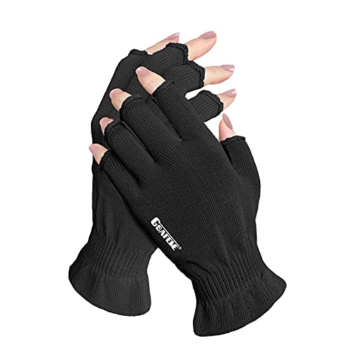 GSAFEME Cotton Gloves Eczema - Fingerless Touchscreen Moisturizing Gloves for Dry Hand Sleeping - Cotton Gloves for Men and Women, Black S/M 1 Pair