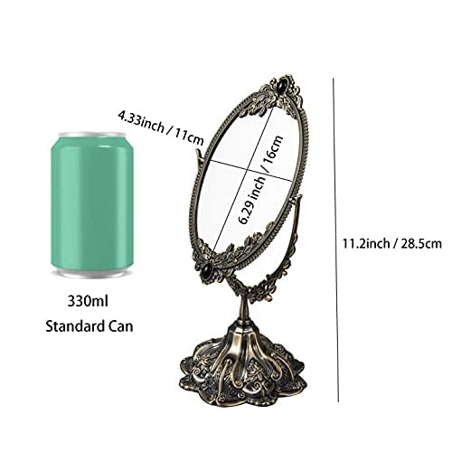 Feyarl Vintage Oval Makeup Mirror - Double Sided Floral Tabletop