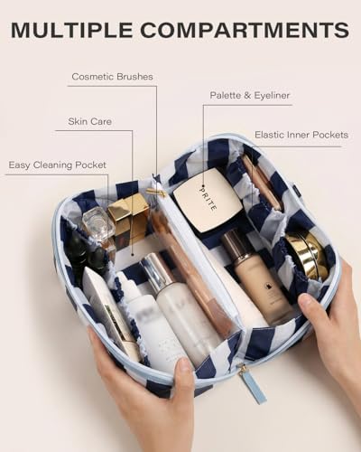 Preppy Stripe Clear Travel Makeup Bag with Handle | Waterproof