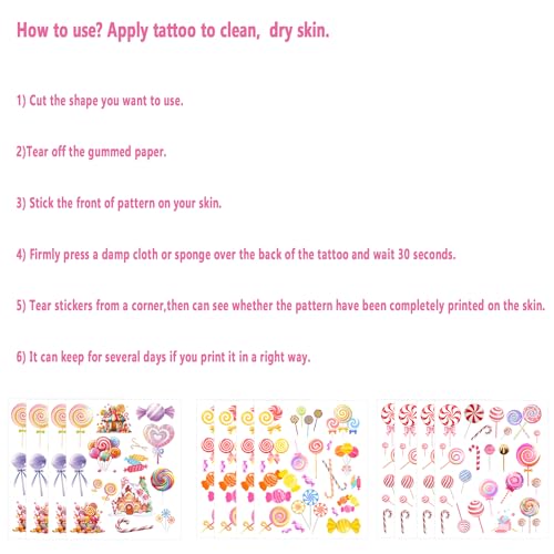 472 Pcs Cute Candyland Candy Land Tattoos Temporary Stickers,Sweet Candyland Birthday Party Favors Supplies Decorations Favors Goodie Bag Stuffers Prize(24 Sheets)