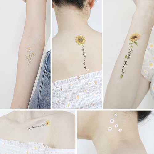 Temporary Tattoo Stickers for Women - 15 Sheets Daisy Flower Design