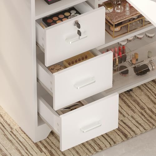 Foldable Nail Desk with Power Outlets & Storage - White