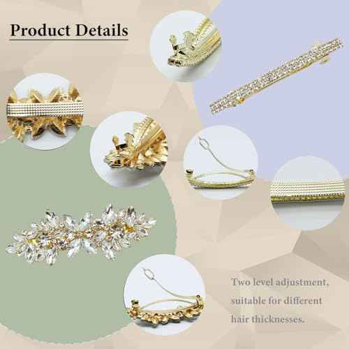 4 Pieces Rhinestone Hair Clips Gold Leaf Wedding Hair Pins Crystal Bobby Pins Silver Bridal Hairpin Barrette for Brides Bridesmaids Flower Girls