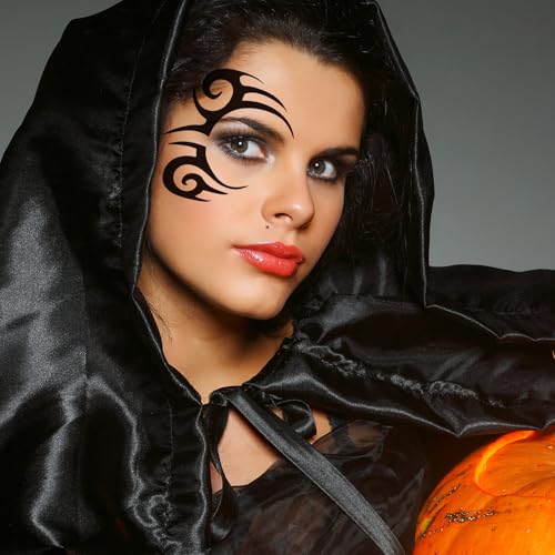 Tribal Face Tattoo Stickers - 10-Pack Temporary Tattoos for Halloween