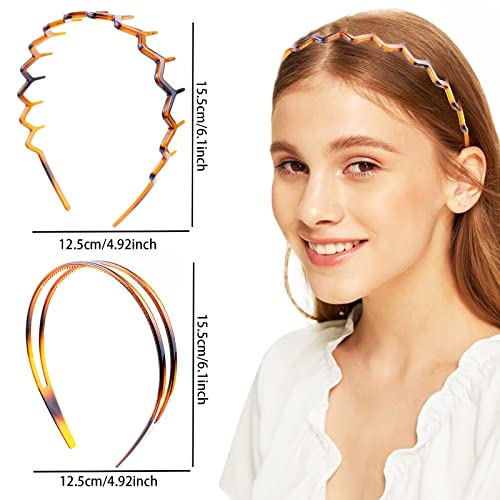 REDANHA 4-Piece Classic Black Brown Zigzag & Shark Tooth Headband Set - Non-Slip Hair Accessories for Women & Girls