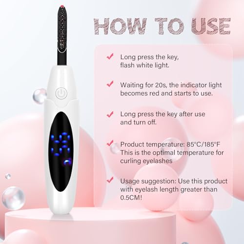Heated Eyelash Curler for Women, Electric Lash Curler with 10s Fast Heating, 4 Adjustable Temp (65¡ÆC-95¡ÆC), 24H Curl, USB-C Rechargeable, Ergonomic Design, Travel-Friendly Makeup Tool Gift