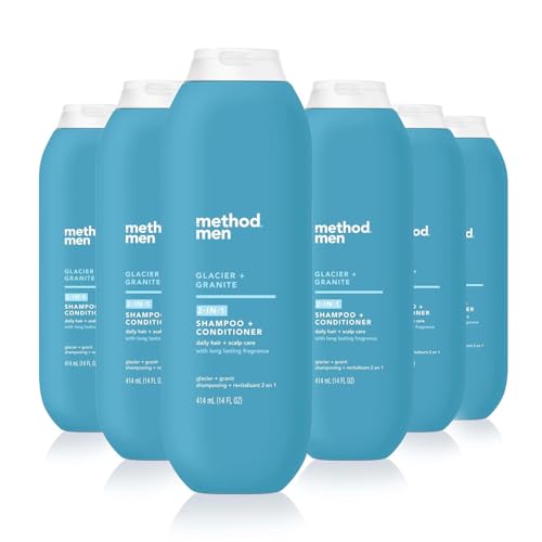 Method Men 2-in-1 Shampoo and Conditioner, Glacier + Granite - Cleans and Conditions, Crisp Arctic Scent - Paraben-Free, Dye-Free - 14 oz, Pack of 6