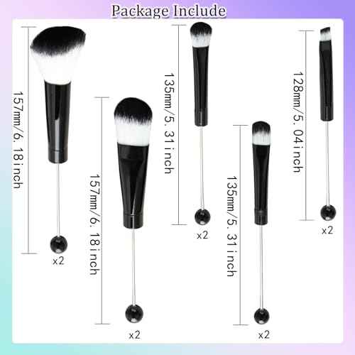 10Pieces Beadable Makeup Brushes Diy Makeup Comestic Brushes Beaded Brushes Kit for DIY Beaded Eyeshadow Brush (Beadable Makeup Brushes-10pieces=2Sets)-Black