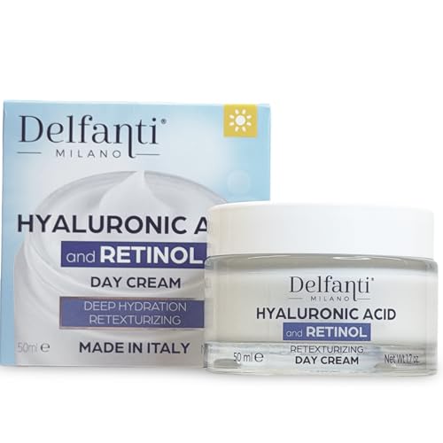 Delfanti-Milano ? HYALURONIC ACID and RETINOL ? Day Cream ? Deep Hydration Retexturizing ? Face & Neck Moisturizer ? Made in Italy ? 1.7 oz jar
