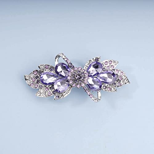 Yheakne Crystal Wedding Hair Clip Barrette Purple Rhinestone Hair Barrette Bling Bridal Headpieces Decorative Headwear Crystal Hair Clip Comb Bride Hair Accessories for Women and Girls (Style A)