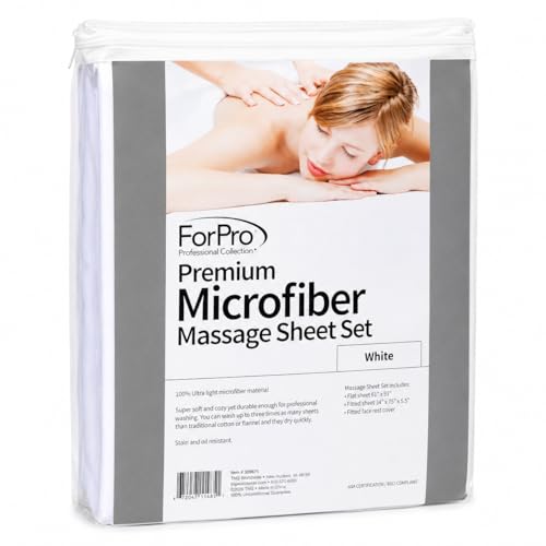 ForPro White Premium Microfiber 3-Piece Massage Sheet Set - 63x100 Flat, 36x77 Fitted, 7" Face Rest