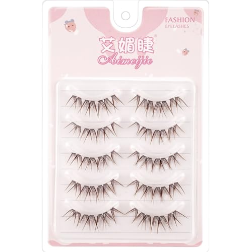 5 Pairs Brown Wispy False Eyelashes Clear Band 3D Fluffy
