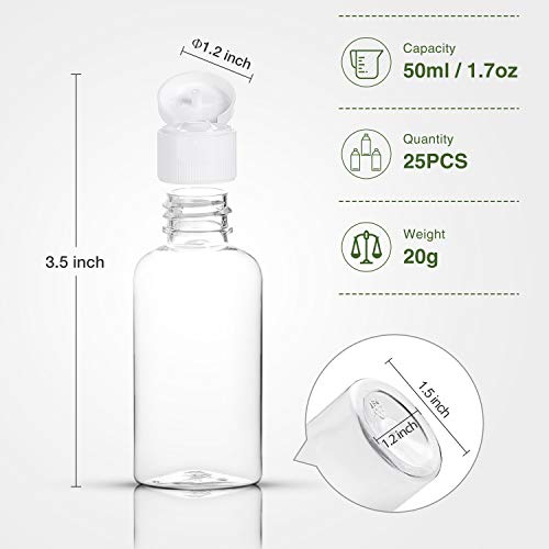 25-Pack 1.7oz Travel Bottles with Flip Cap | Clear Squeezable Refillable