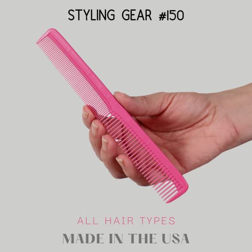 Styling Gear #150 Comb Set Of 3 Barber Cutting, Men's And Women's Pocket Combs For Hairstyling, Beard, And Mustache Grooming. Made In The USA. (Black)