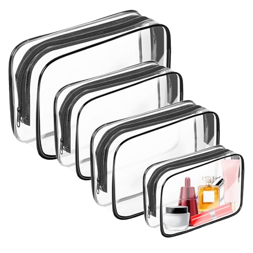 AURUZA 4-Pack Black Clear Travel Makeup Bags TSA Approved Cosmetic Organizer