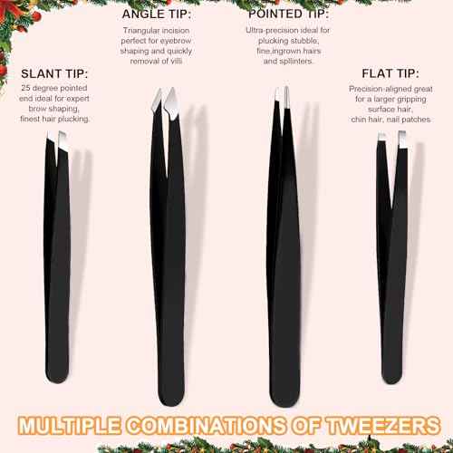Yougai Tweezers Set,9 Pcs Professional Stainless Steel Tweezer Kit-Great Precision Eyebrow Tweezers for Ingrown Facial Hair with Leather Travel Case as Stocking Stuffing Gifts
