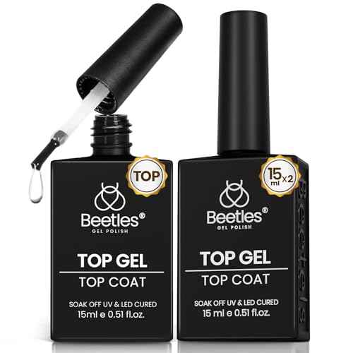 Beetles Top Coat Gel Nail Polish, 2Pcs 15ml No Wipe Gel Top Coat High Gloss Shiny Long-Lasting Clear Nail Polish Soak Off Nail Lamp Needed Home DIY Manicure Gifts for Women