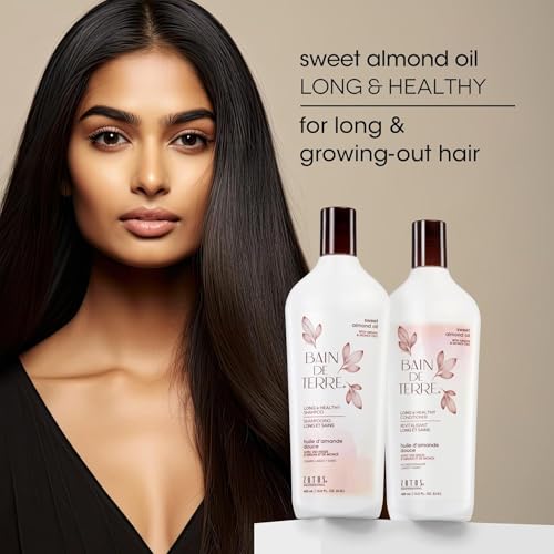 Bain de Terre Sweet Almond Oil Long & Healthy Conditioner, Strength & Protection for Weak, Damaged Hair, with Argan & Monoi Oils, Paraben-Free, Color-Safe, Vegan