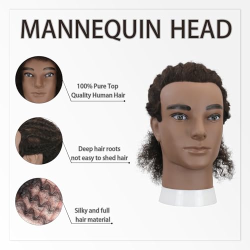 Afro Kinky Curly Male Mannequin Head with Stand