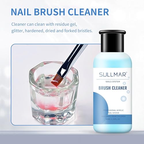 SULLMAR Nail Art Brush Cleaner & Restorer Quickly Clean Gel Nail Brushes Nail Brush Preserver for Any Nail Art Brush DIY Salon at Home 1.35fl.oz