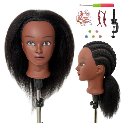 16" Black Mannequin Head with Real Hair for Braiding