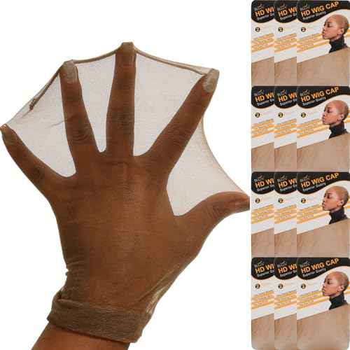 BEEOS Dark Brown Skinlike HD Wig Cap for Women, 24 Pieces Invisible Ultra-thin Stretchy Stocking Caps for Lace Front Wigs