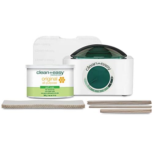 Clean + Easy Mini Pot Waxing Kit for Women - Soft Wax with Wax Warmer for Hair Removal, Body, Facial Hair & Sensitive Skin, Includes Muslin Strips & Sticks, 120 V