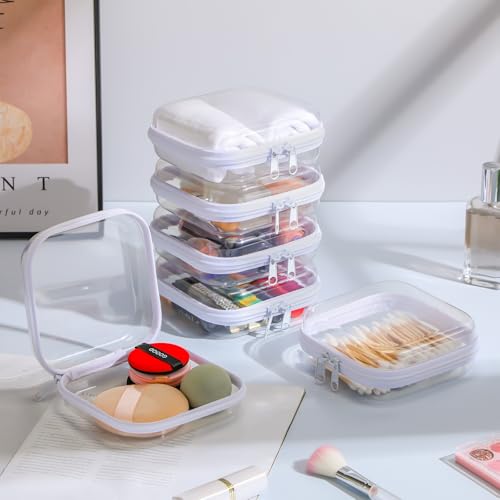 Sanwuta 6 Pack Clear Hard Zipper Cases - White, 5x5x2 Inch Storage Organizer