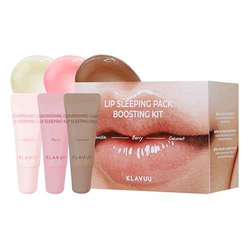 Klavuu Lip Mask Sleeping Pack Boostking Kit ? Overnight Deep Hydrating Korean Lip Balm Treatment for Very Dry, Chapped Lips | Lip Lightening & Plumping with Instant Hydration | Gentle Exfoliating