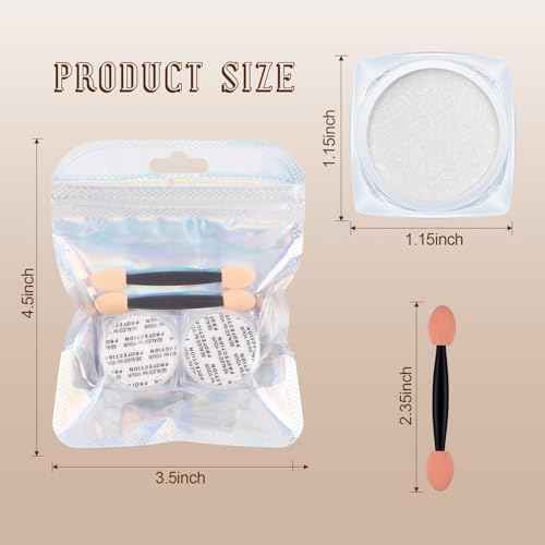 Artdone 2 Jars Chrome Nail Powder White and Gold Pearl,Iridescent Aurora Powder Metallic Mirror Effect Pigment Pearlescent Mermaid Pearl Glitter Dust Kit (White and Gold)