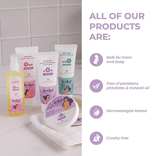 Leska Pregnancy Stages A & B Set | Belly Lotion, Belly Oil, Stretch Mark Defense Cream & Butter | Pregnant Mom Months 1-9 | Part of a Complete 3-Stage Pregnancy Skincare System (Set of 4, 4-4.93oz)