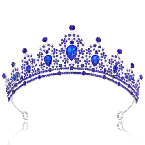 Blue Crystal Wedding Crown Tiara Rhinestone Headpiece