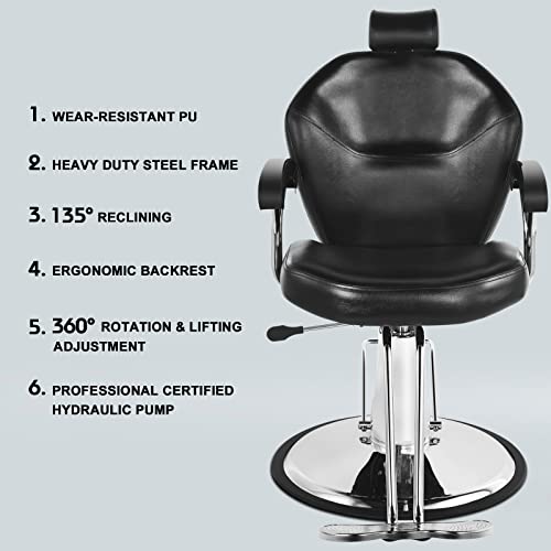 Artist Hand Professional Barber Chair - Hydraulic Reclining Salon Chair