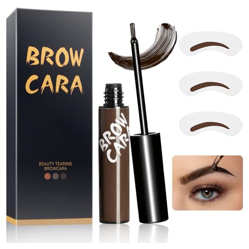 Eyebrow Gel - Peel Off Eyebrow Tint with Eyebrow Stencils, Long-Lasting & Waterproof Brow Gel for Women and Girls Create Fuller & Defined Brows Makeup (Dark Brown)